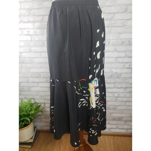 1980s Vintage Memphis Style Midi Trumpet Skirt Abstract Floral Size 8 - Picture 4 of 7